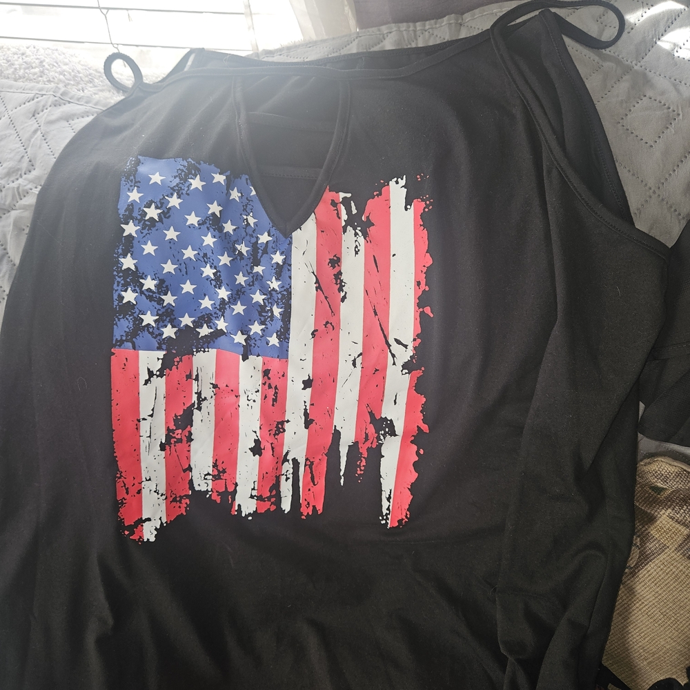 Black Tank Top with American Flag Design